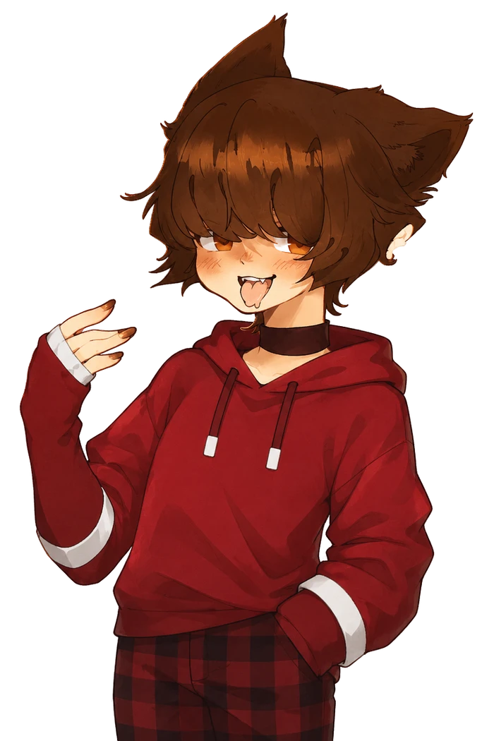 thunder - a character in a crimson hoodie with brown cat-ear hair